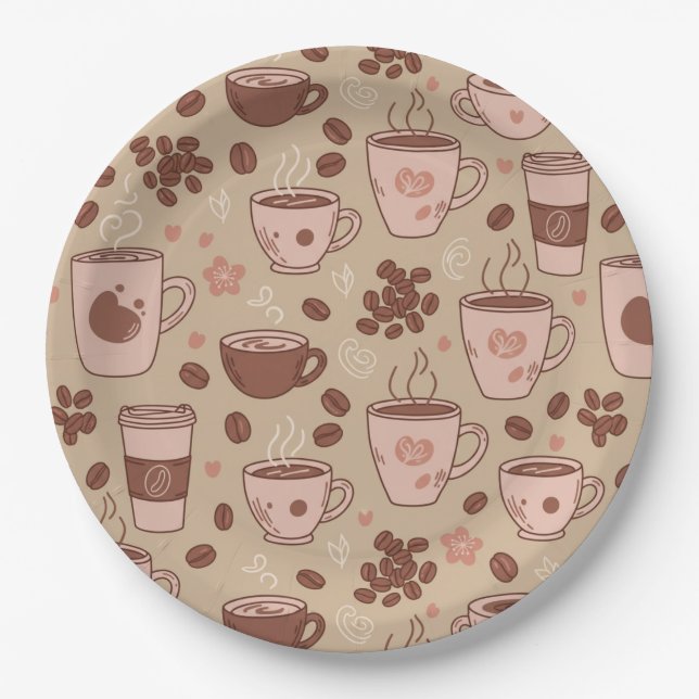 Cosy Coffee Cup Pattern (7) Paper Plate (Front)