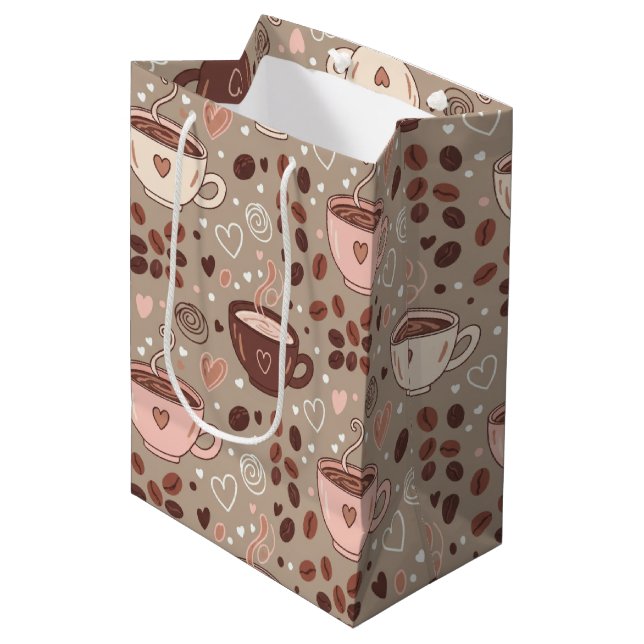 Cosy Coffee Cup Pattern (8) Medium Gift Bag (Front Angled)