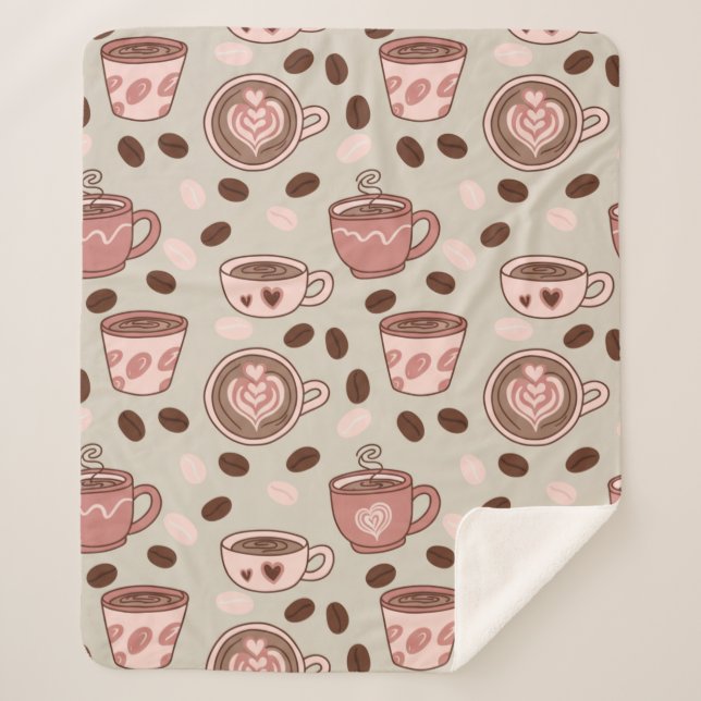 Cosy Coffee Cup Pattern (9) Sherpa Blanket (Front)
