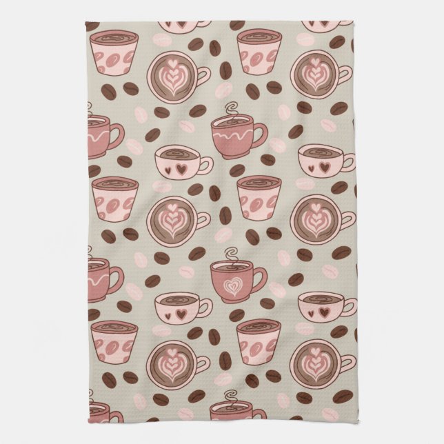Cosy Coffee Cup Pattern (9) Tea Towel (Vertical)