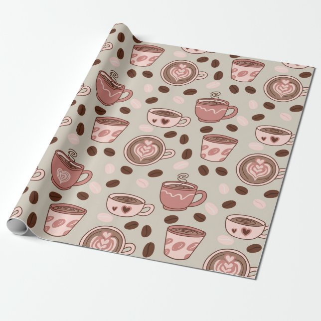 Cosy Coffee Cup Pattern (9) Wrapping Paper (Unrolled)