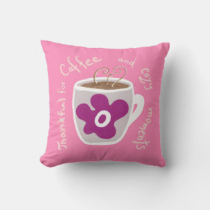 Cosy coffee mug with large flower and quote cushion