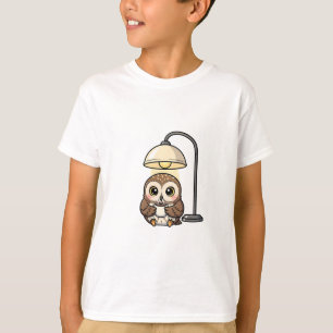 Cosy Coffee Owl Under Lamp Kids T-Shirt