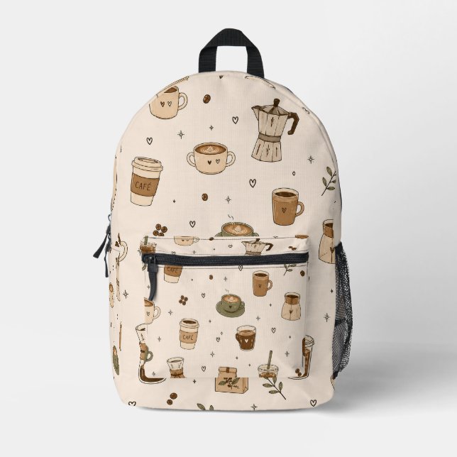 Cosy Coffee Pattern | Cute Café Drinks & Espresso  Printed Backpack (Front)