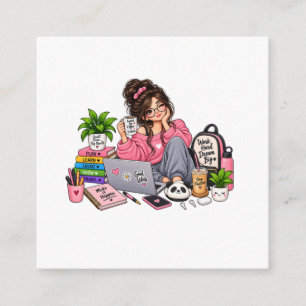 Cosy Coffee Study Girl – Work Hard Dream Big Enclosure Card