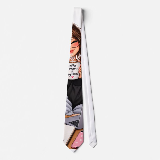 Cosy Coffee Study Girl – Work Hard Dream Big Tie (Front)
