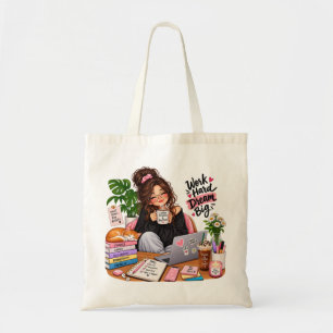 Cosy Coffee Study Girl – Work Hard Dream Big Tote Bag