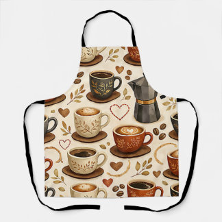 Cosy Coffee Time - Warm Aesthetic Seamless Pattern Apron