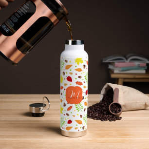 Cosy colourful fall leaves custom name water bottle