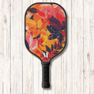 Cosy Colourful Fall Leaves Modern Monogram Pickleball Paddle