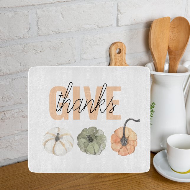 Cosy Colourful Pastel Give Thanks and Pumpkin Cutting Board (Creator Uploaded)