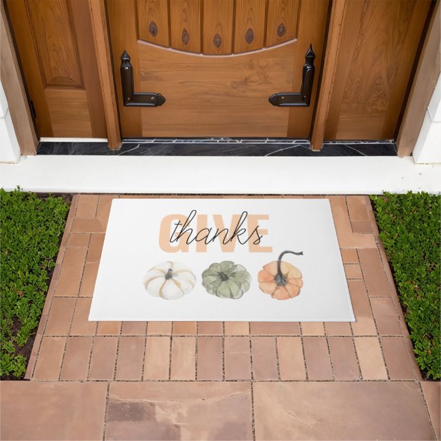 Cosy Colourful Pastel Give Thanks and Pumpkin Doormat (Outdoor)