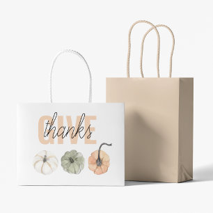 Cosy Colourful Pastel Give Thanks and Pumpkin Large Gift Bag