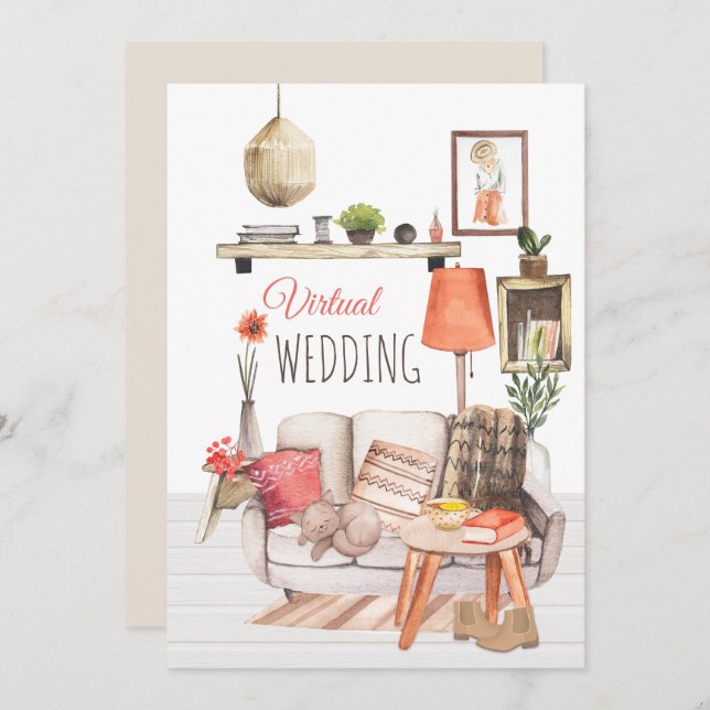 Cosy Comfort of Home Script Virtual Wedding Invitation (Front/Back)