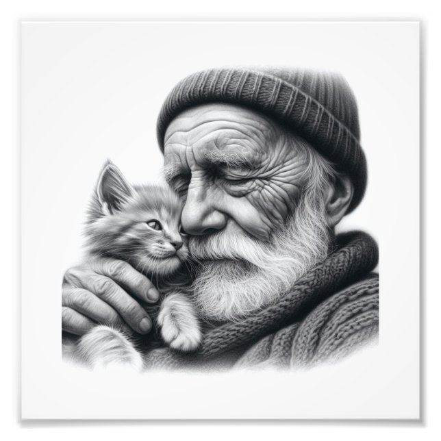 Cosy Companions Elderly Man and Kitten Wall Art (Front)