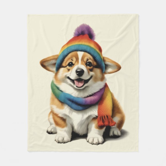 Cosy Corgi Fleece Blanket (Front)