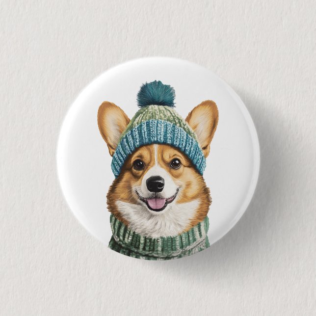 Cosy Corgi in Winter Gear 3 Cm Round Badge (Front)