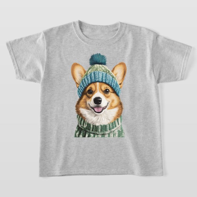 Cosy Corgi in Winter Gear T-Shirt (Laydown)