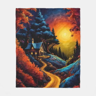 Cosy Cottage at Christmas Under a Glowing Moonlit  Fleece Blanket