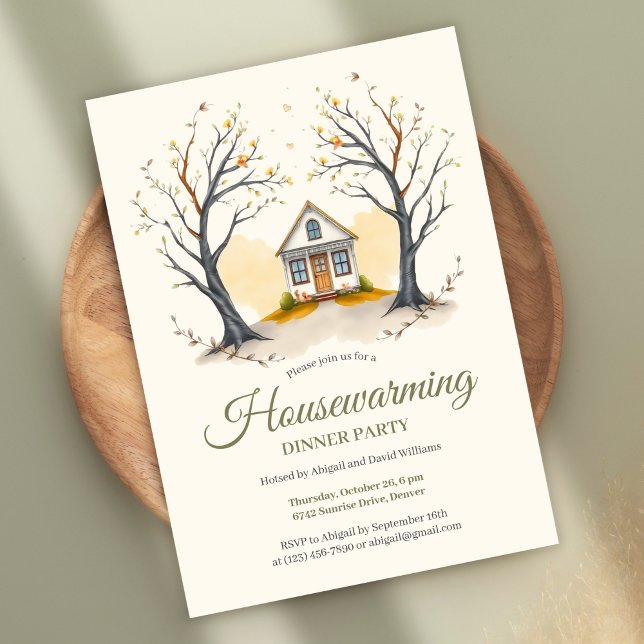 Cosy Cottage Housewarming Dinner Party Invitation (Cozy Housewarming Dinner Party Invitation – Autumn Cottage Theme Invitation)
