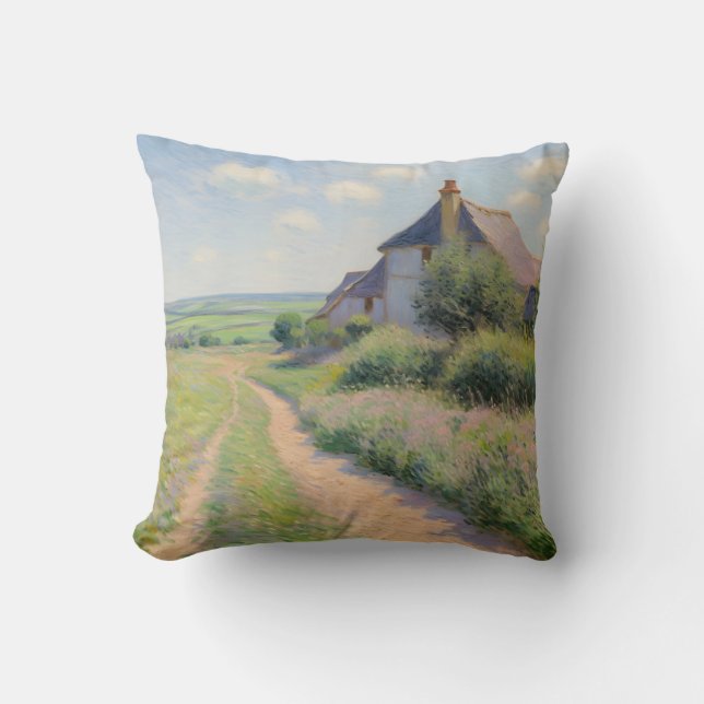 Cosy Cottage Meadow Landscape Scenery Fine Art  Cushion (Front)