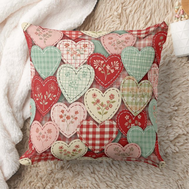 Cosy Cottage Patchwork Heart Plaid Design Cushion (Blanket)