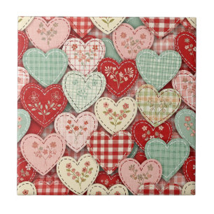 Cosy Cottage Patchwork Heart Plaid Design Tile