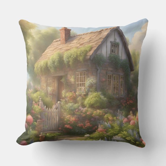 Cosy Cottage Throw Pillow (Front)