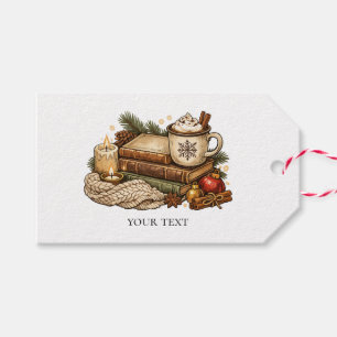 Cosy Cottagecore Christmas Books Hot Cocoa Retro Gift Tags