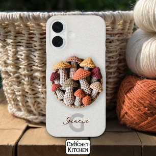 Cosy Cottagecore Crochet Mushroom Basket Name  iPhone 16 Case