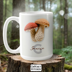 Cosy Cottagecore Crochet Mushroom Monogram Name Coffee Mug
