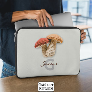 Cosy Cottagecore Crochet Mushroom Monogram Name Laptop Sleeve