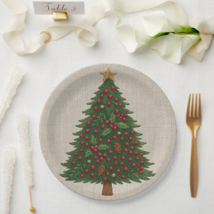 cosy country chic holiday christmas tree paper plate