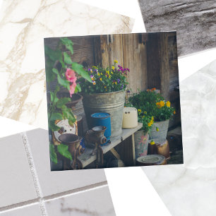 Cosy country cottage porch adorned with flowers tile