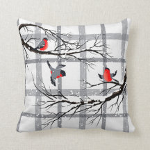 Cosy Country Cottage Winter Birds Throw Pillow