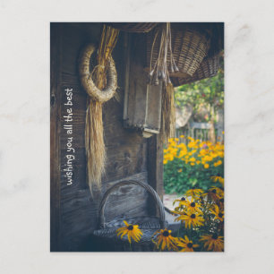 Cosy country cottage with yellow flowers holiday postcard