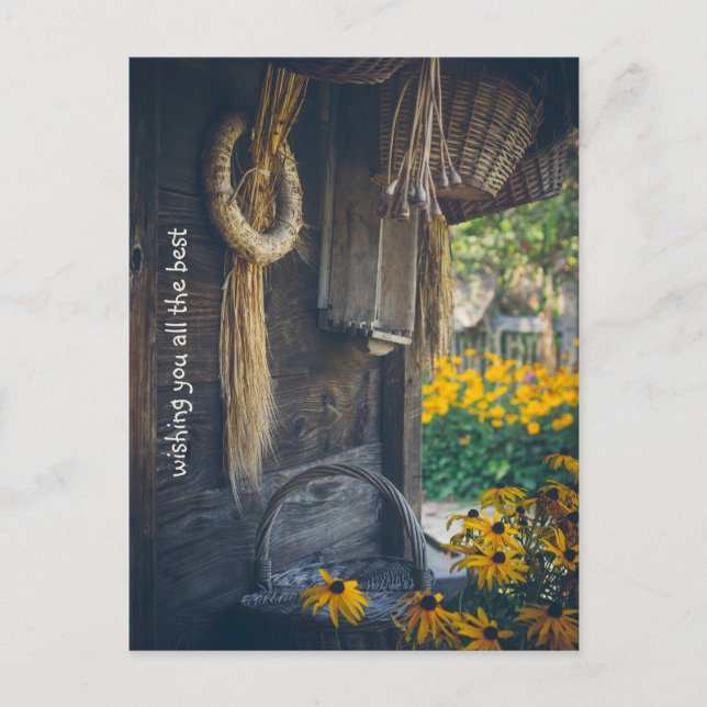 Cosy country cottage with yellow flowers holiday postcard (Front)