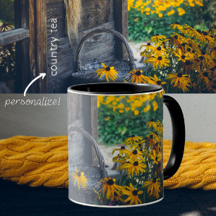 Cosy country cottage with yellow flowers mug