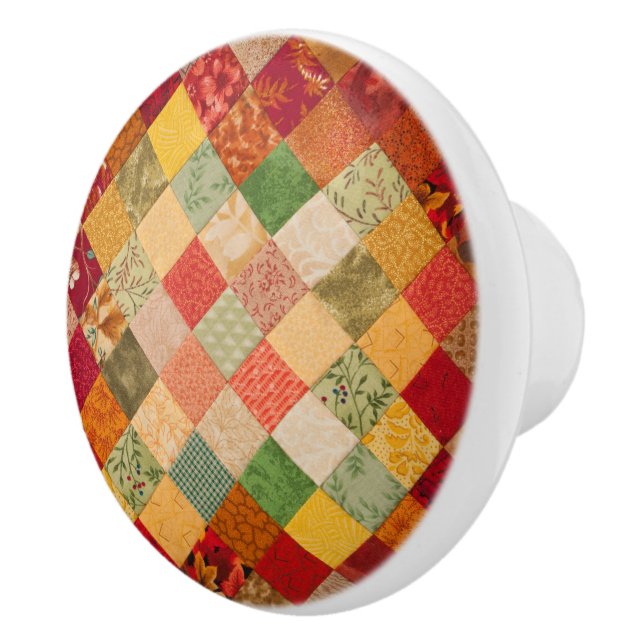 Cosy Country Fall Diamond Patchwork Quilt Ceramic Knob (Right)