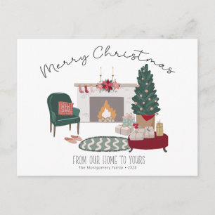 Cosy Country Home Christmas Tree Merry Christmas Postcard