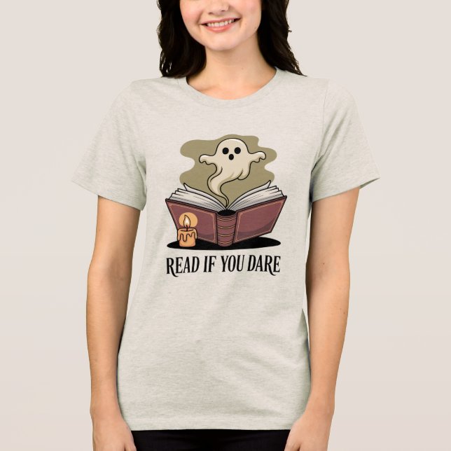 Cosy Cream Gothic Book Ghost Tri-Blend Shirt (Front)