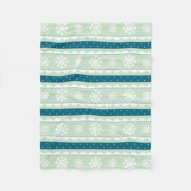 Cosy Cream Mint White Snowflakes Christmas Pattern Fleece Blanket (Front)