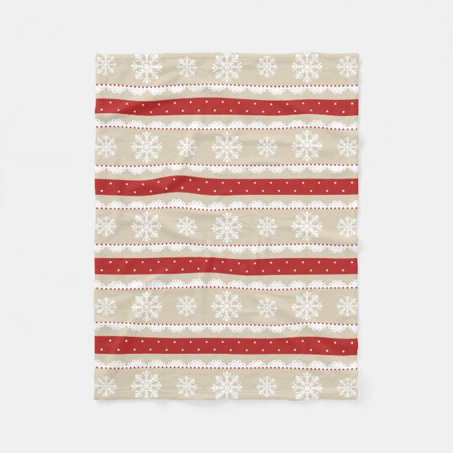 Cosy Cream Red White Snowflakes Christmas Pattern Fleece Blanket (Front)