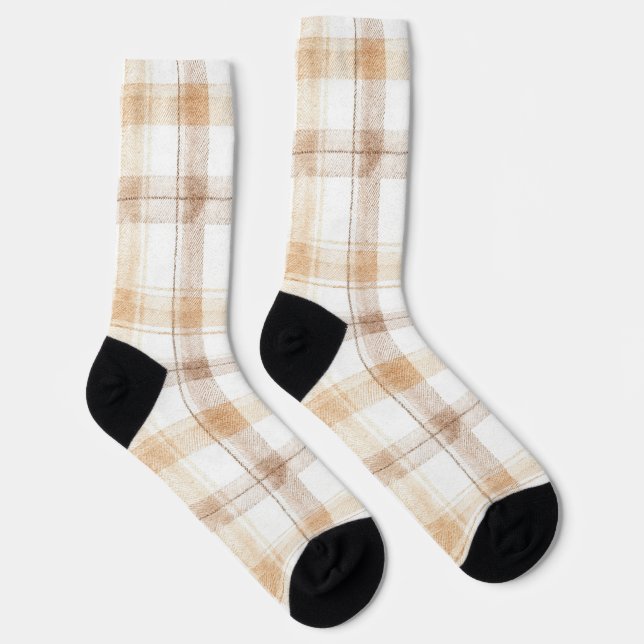 Cosy Cream Tan Plaid Stripes Socks (Right)