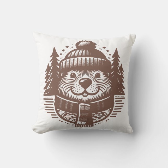 Cosy Critter: Adorable Beaver Pillow for Ultimate  (Front)