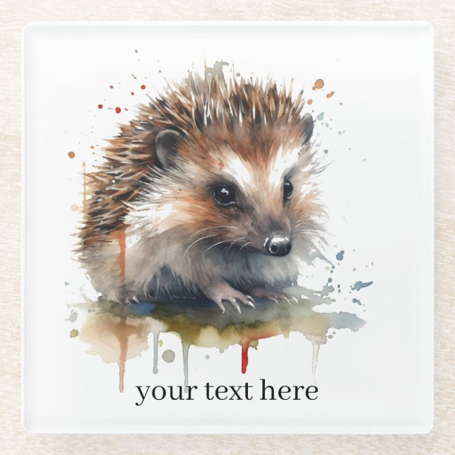 Cosy Critter: Hedgehog in Watercolor, custom  Glass Coaster (Front)