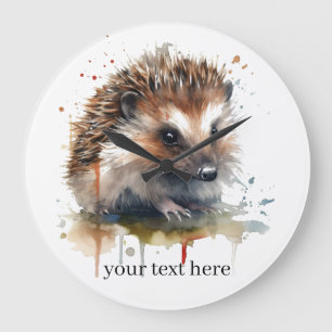  Cosy Critter: Hedgehog in Watercolor, custom Large Clock