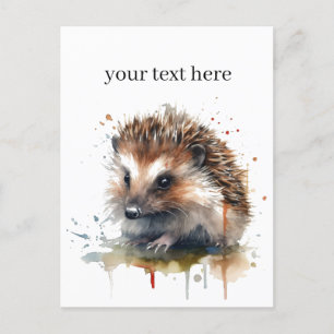 Cosy Critter: Hedgehog in Watercolor, custom Postcard
