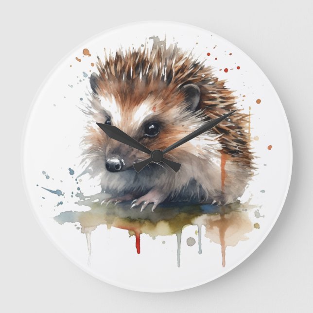 Cosy Critter: Hedgehog in Watercolor Large Clock (Front)