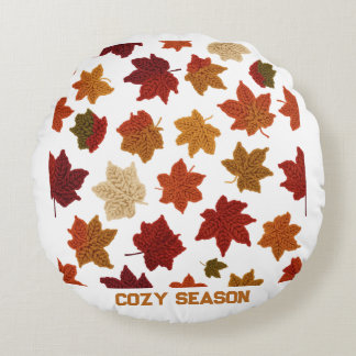 Cosy Crochet Autumn Leaves Pattern Custom Products Round Cushion